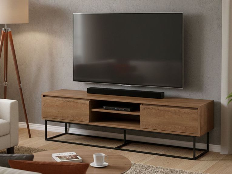 Porta TV noce e nero 180x40x50h cm in legno - Corinna