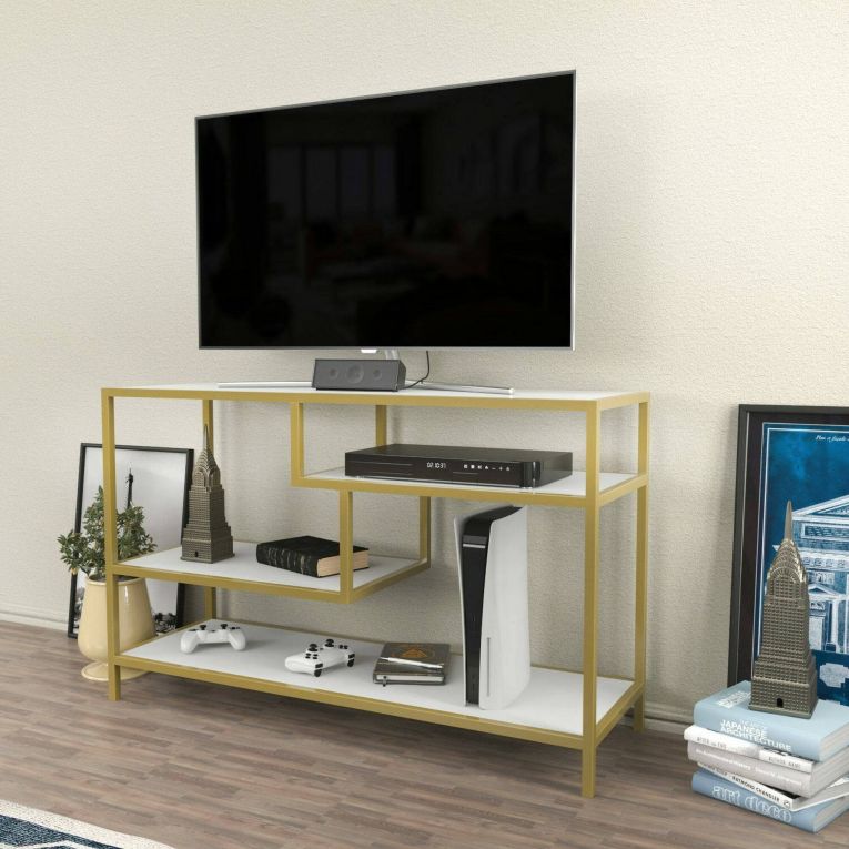 Porta TV oro e bianco 120x39x75h cm in legno - Ivette