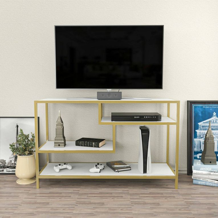 Porta TV oro e bianco 120x39x75h cm in legno - Ivette