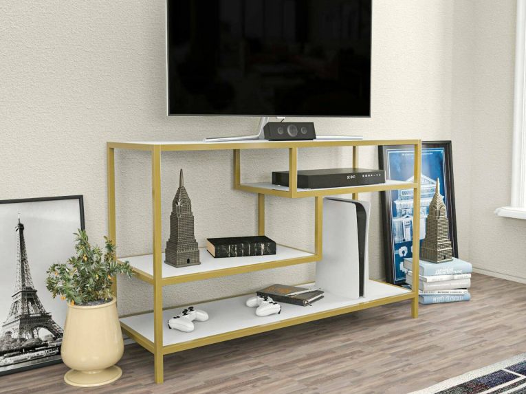 Porta TV oro e bianco 120x39x75h cm in legno - Ivette