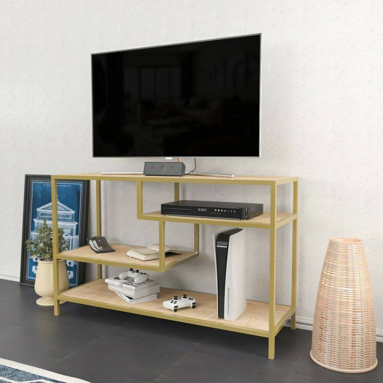 Porta TV oro e quercia 120x39x75h cm in legno - Ivette