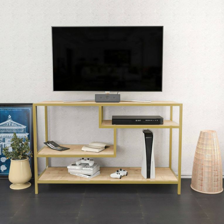Porta TV oro e quercia 120x39x75h cm in legno - Ivette