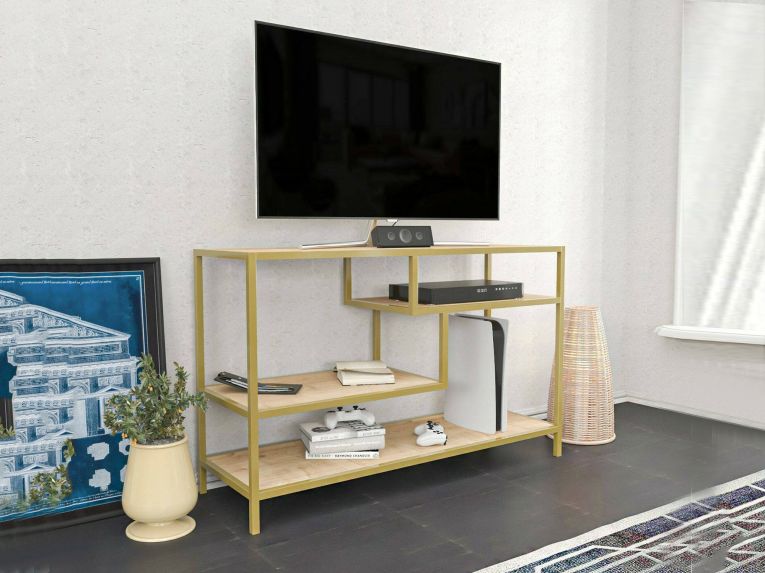 Porta TV oro e quercia 120x39x75h cm in legno - Ivette