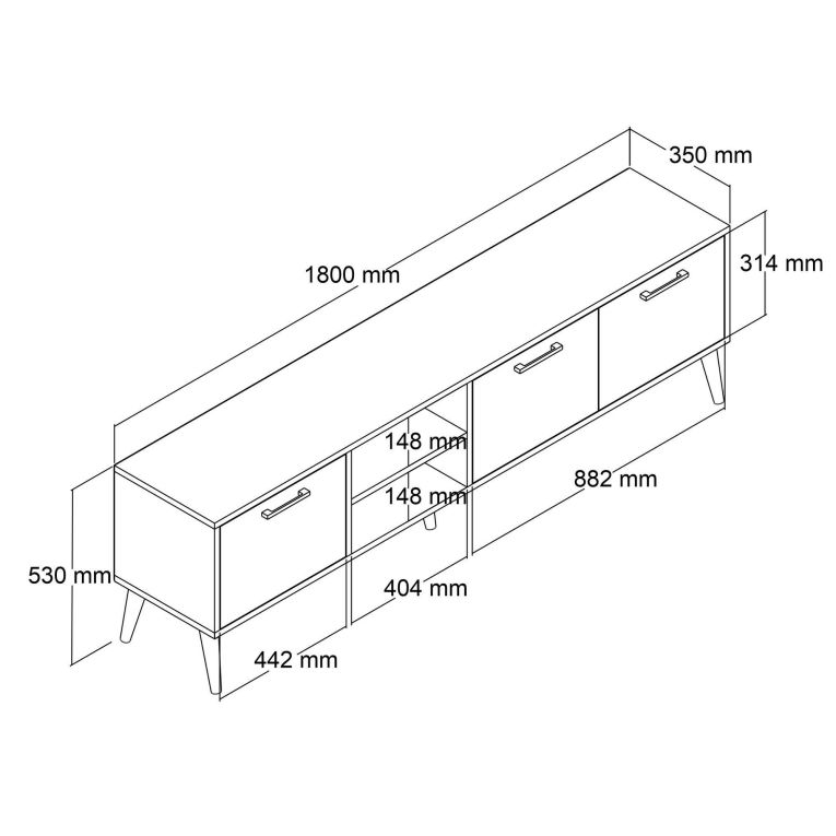 Porta TV quercia 180x35x53h cm 3 ante - Brugine