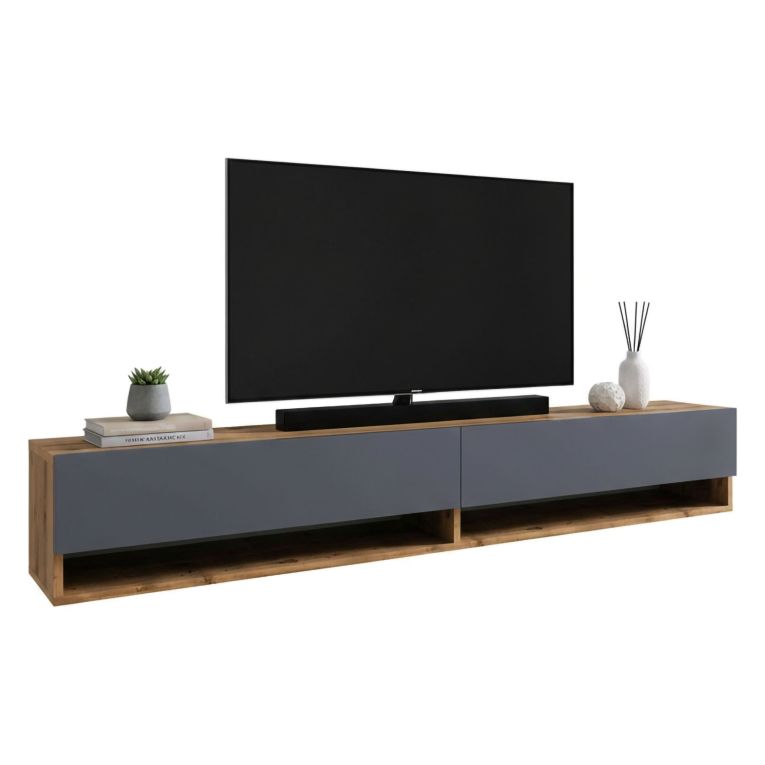 Porta TV quercia e antracite 180x31x29h cm 2 ante - Compasso