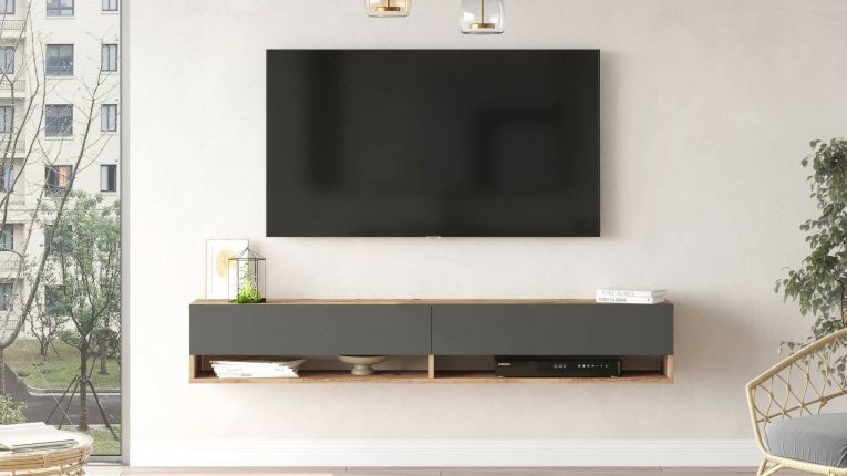Porta TV quercia e antracite 180x31x29h cm 2 ante - Compasso