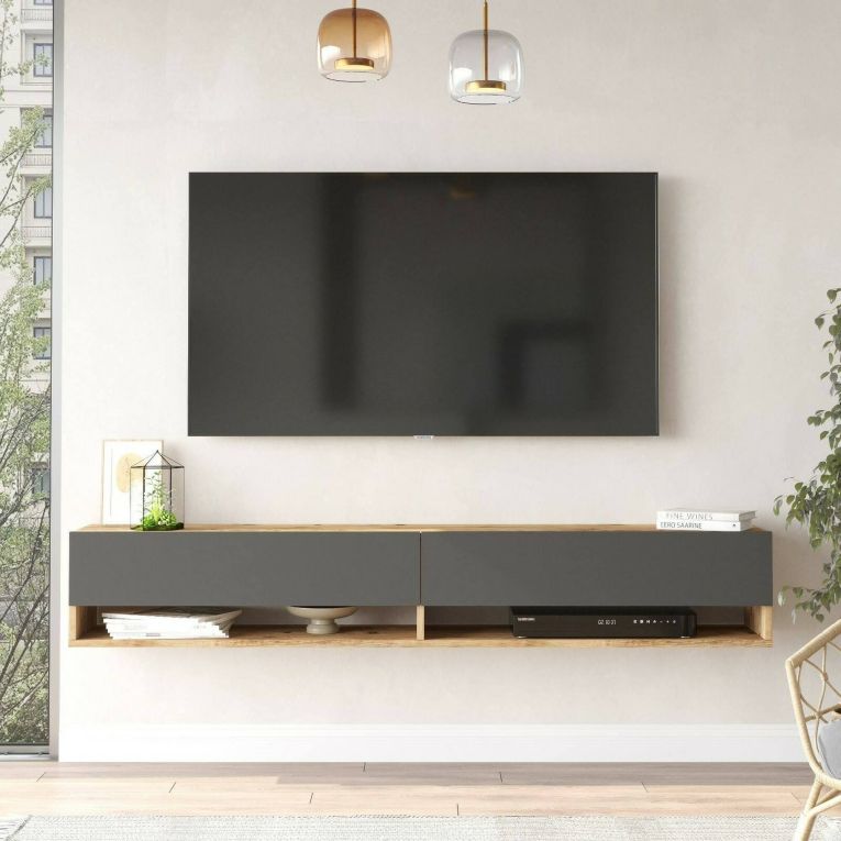 Porta TV quercia e antracite 180x31x29h cm 2 ante - Compasso
