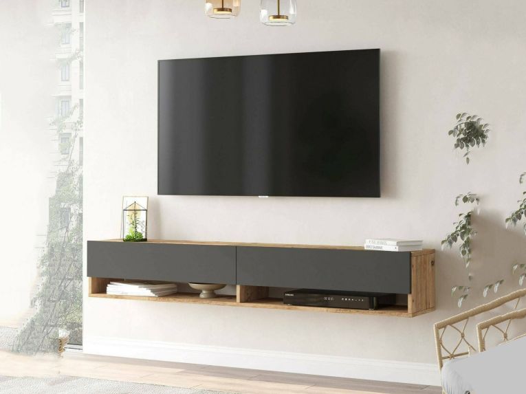 Porta TV quercia e antracite 180x31x29h cm 2 ante - Compasso