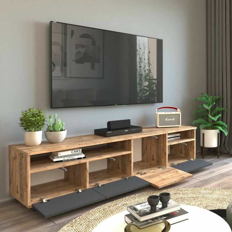 Porta TV quercia e antracite 180x44x44h cm 4 ante - Axi
