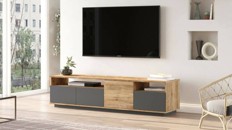 Porta TV quercia e antracite 180x44x44h cm 4 ante - Axi