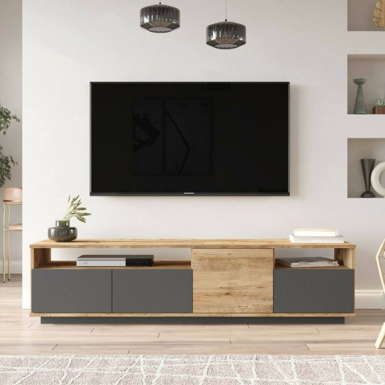 Porta TV quercia e antracite 180x44x44h cm 4 ante - Axi