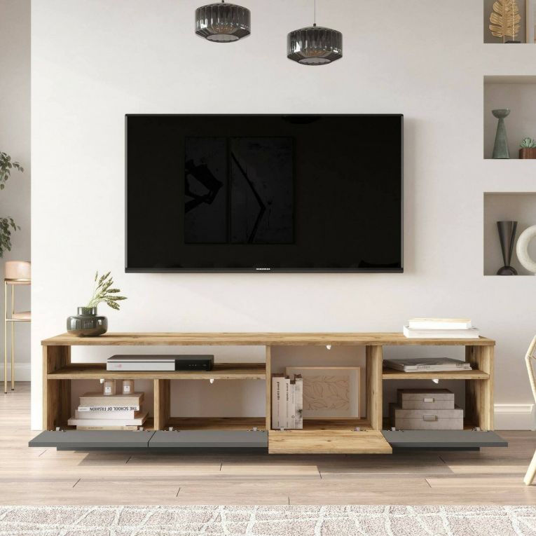Porta TV quercia e antracite 180x44x44h cm 4 ante - Axi