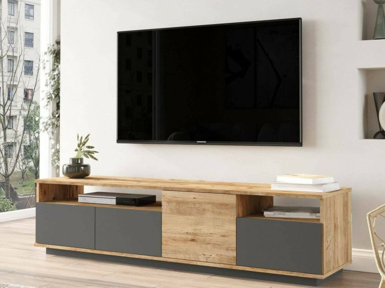 Porta TV quercia e antracite 180x44x44h cm 4 ante - Axi