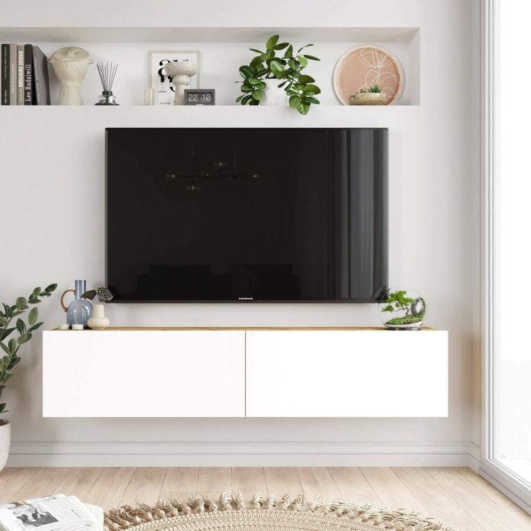 Porta TV quercia e bianco 140x31x29h cm 2 ante - Principi