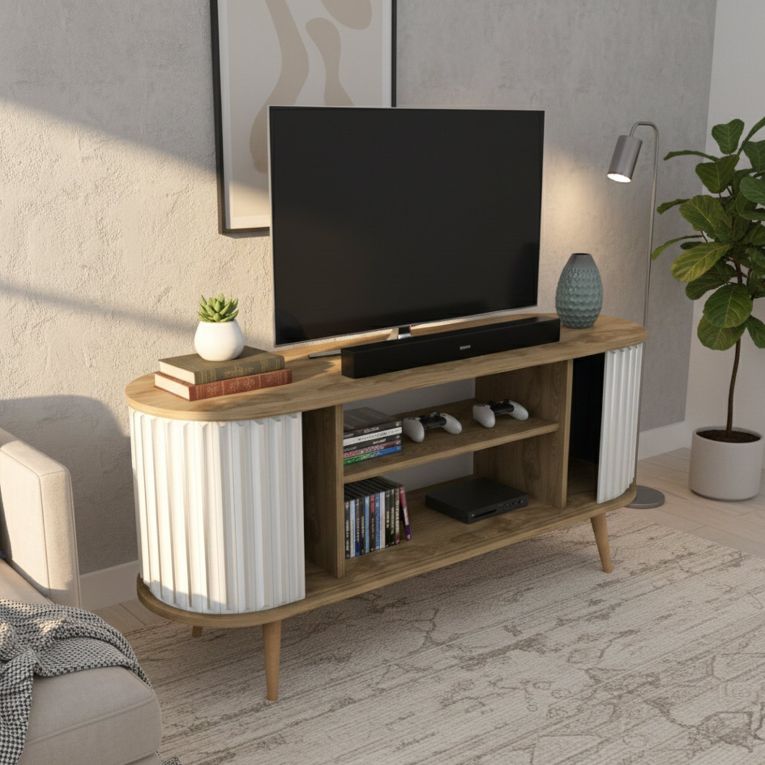 Porta TV quercia e bianco 140x43x64h cm 2 ante - Bailu