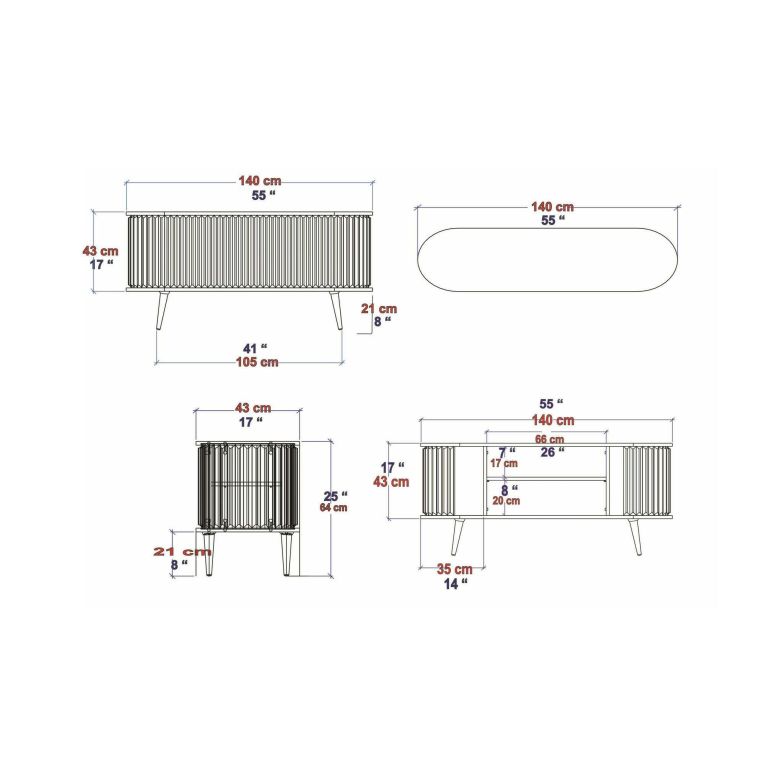Porta TV quercia e bianco 140x43x64h cm 2 ante - Bailu