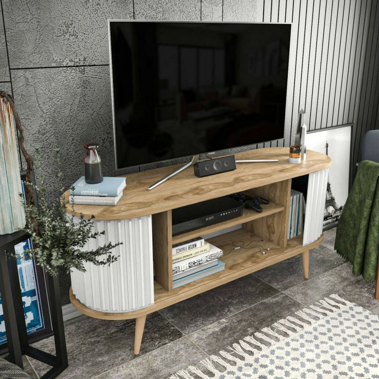 Porta TV quercia e bianco 140x43x64h cm 2 ante - Bailu