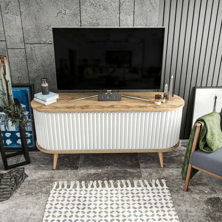 Porta TV quercia e bianco 140x43x64h cm 2 ante - Bailu