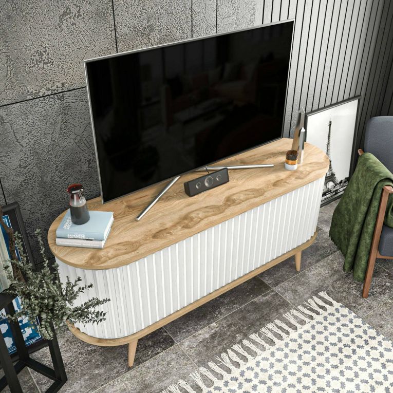 Porta TV quercia e bianco 140x43x64h cm 2 ante - Bailu