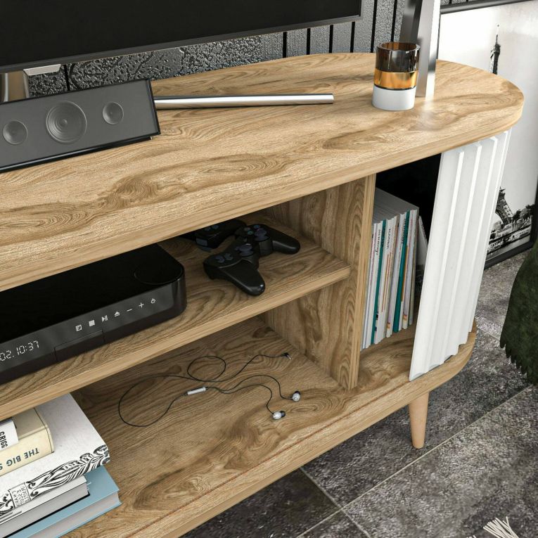 Porta TV quercia e bianco 140x43x64h cm 2 ante - Bailu