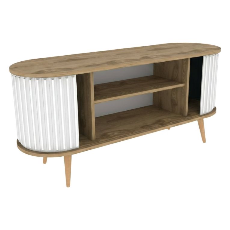 Porta TV quercia e bianco 140x43x64h cm 2 ante - Bailu