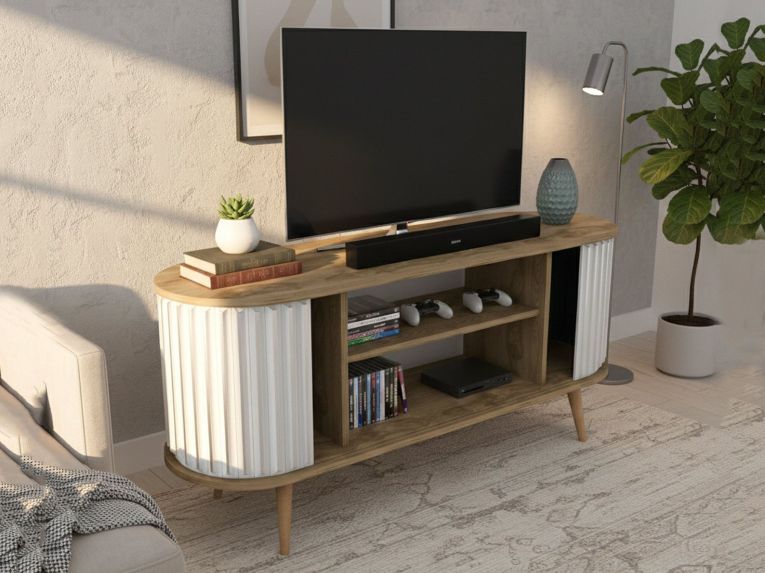 Porta TV quercia e bianco 140x43x64h cm 2 ante - Bailu