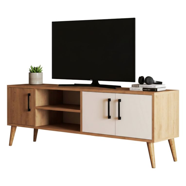 Porta TV quercia e bianco 150x34x52h cm 3 ante - Brugine