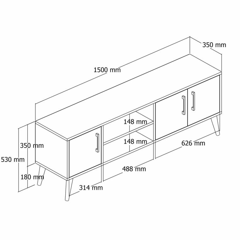 Porta TV quercia e bianco 150x34x52h cm 3 ante - Brugine