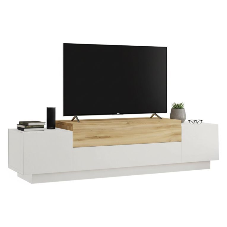 Porta TV quercia e bianco 160x37x38h cm 2 ante - Baiano