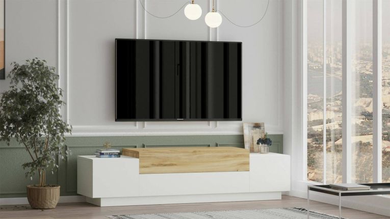 Porta TV quercia e bianco 160x37x38h cm 2 ante - Baiano