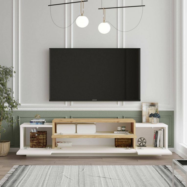 Porta TV quercia e bianco 160x37x38h cm 2 ante - Baiano