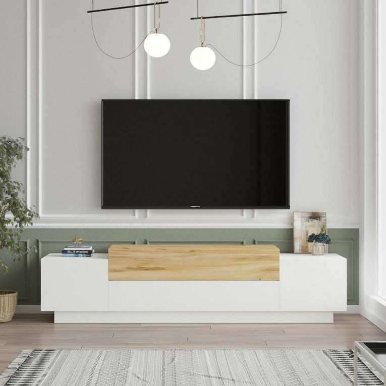 Porta TV quercia e bianco 160x37x38h cm 2 ante - Baiano