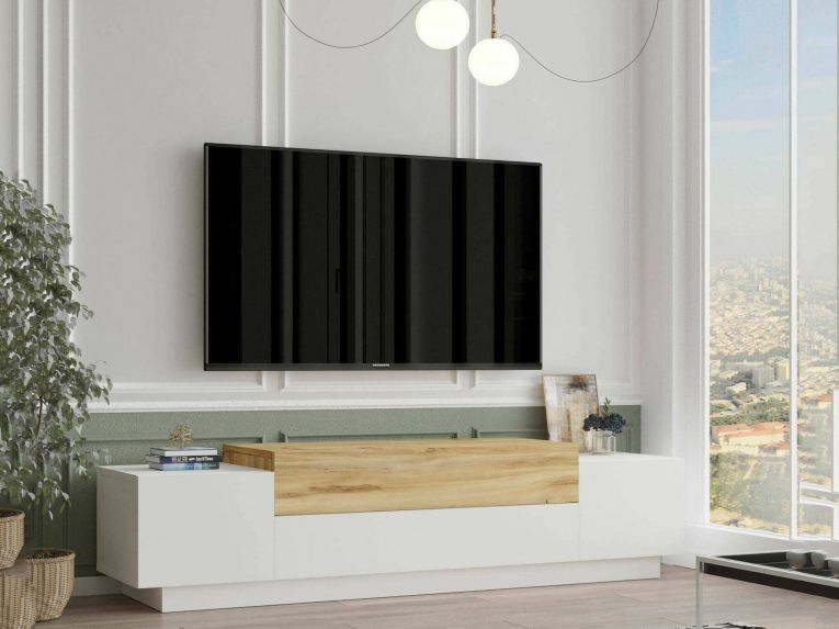 Porta TV quercia e bianco 160x37x38h cm 2 ante - Baiano