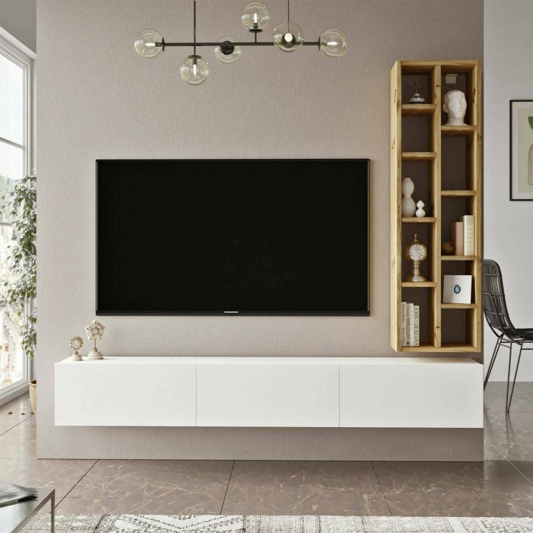 Porta TV quercia e bianco 174x27x25h cm 3 ante - Giusi