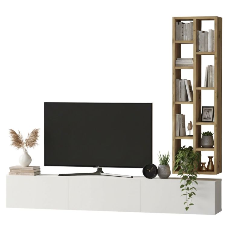 Porta TV quercia e bianco 174x27x25h cm 3 ante - Giusi