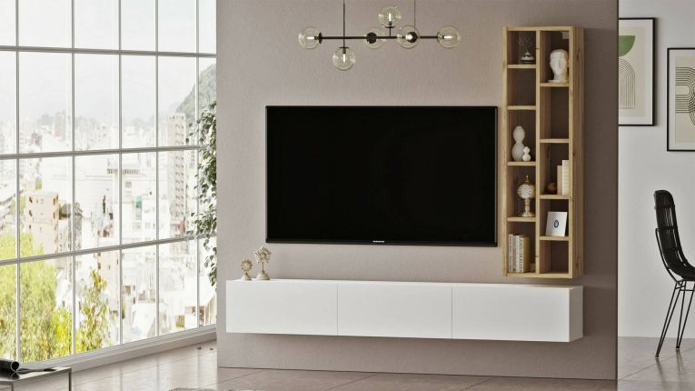 Porta TV quercia e bianco 174x27x25h cm 3 ante - Giusi