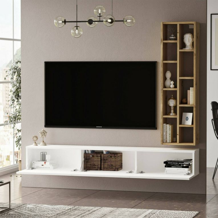 Porta TV quercia e bianco 174x27x25h cm 3 ante - Giusi