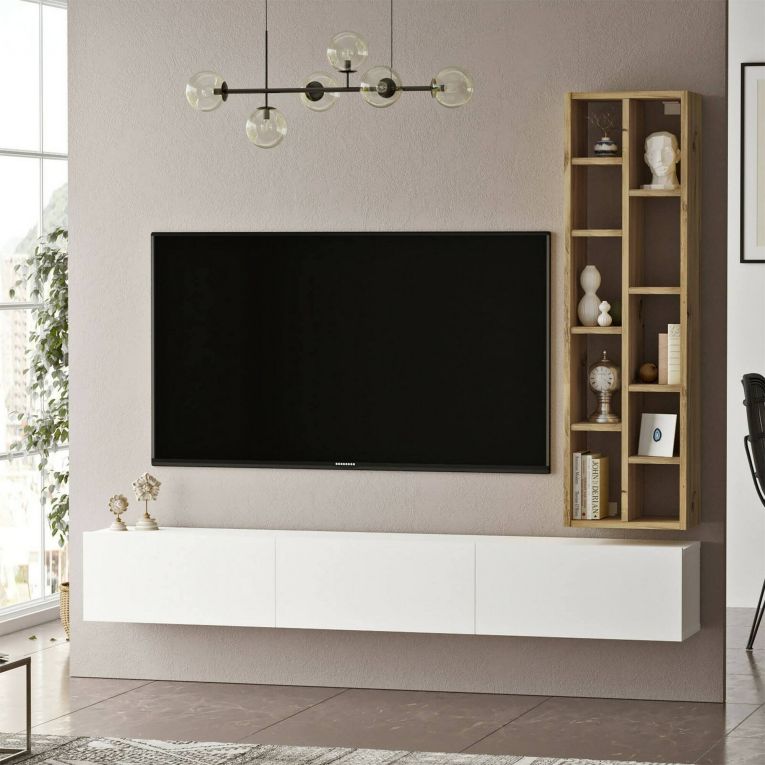 Porta TV quercia e bianco 174x27x25h cm 3 ante - Giusi