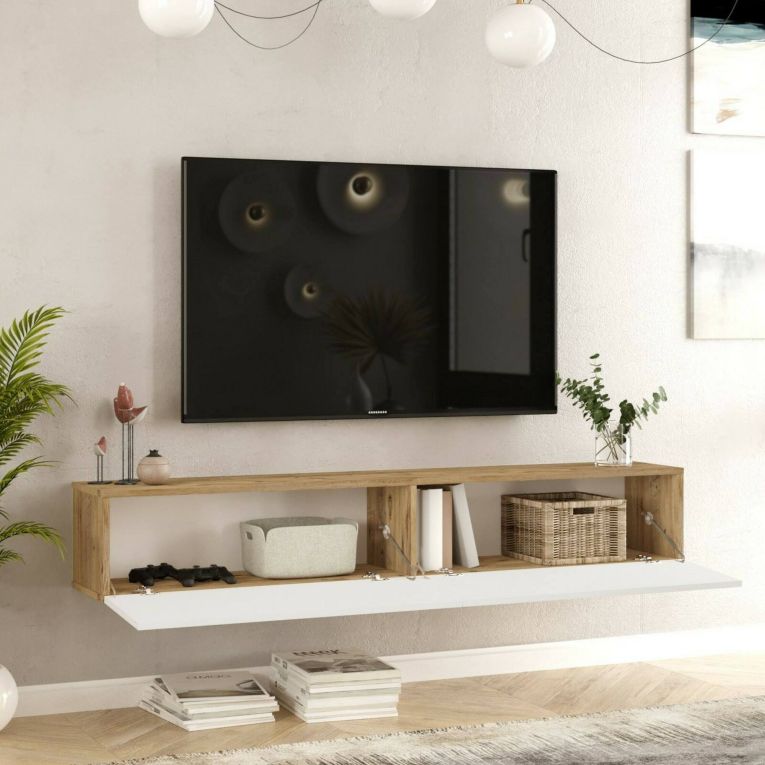 Porta TV quercia e bianco 180x31x29h cm 2 ante - Pavone