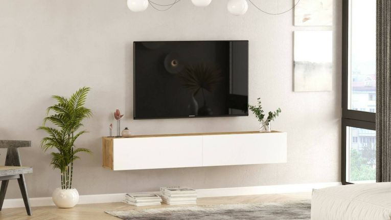 Porta TV quercia e bianco 180x31x29h cm 2 ante - Pavone