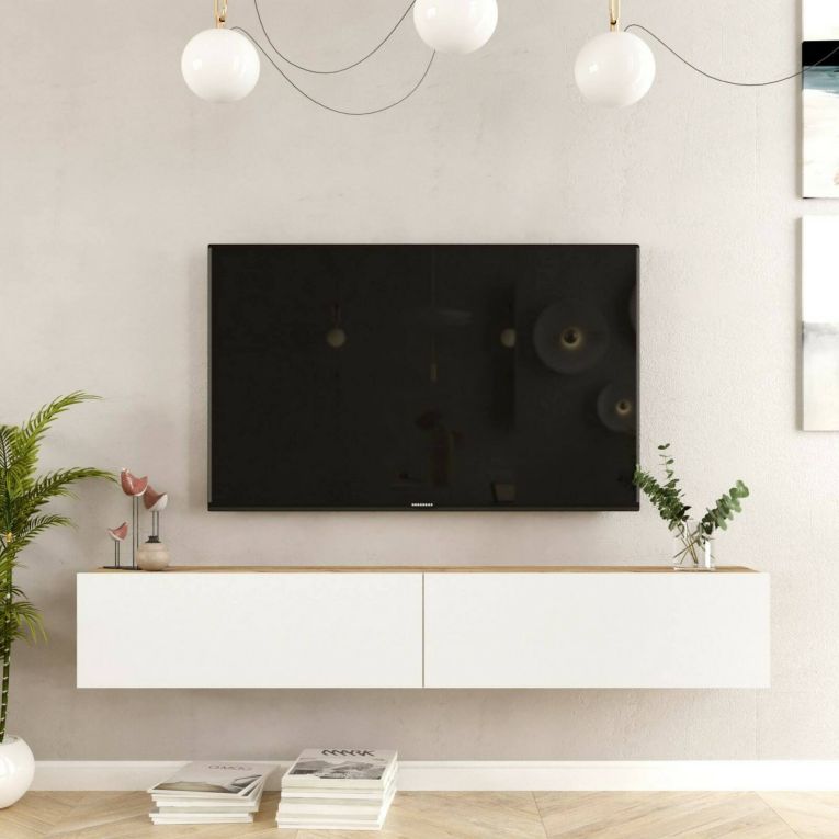 Porta TV quercia e bianco 180x31x29h cm 2 ante - Pavone
