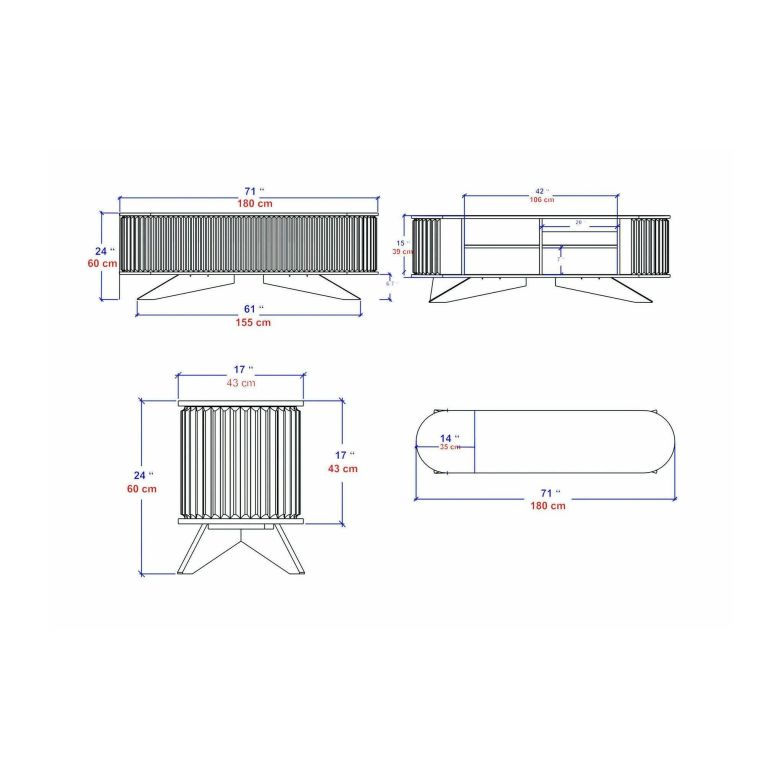 Porta TV quercia e bianco 180x43x60h cm in legno - Bailu