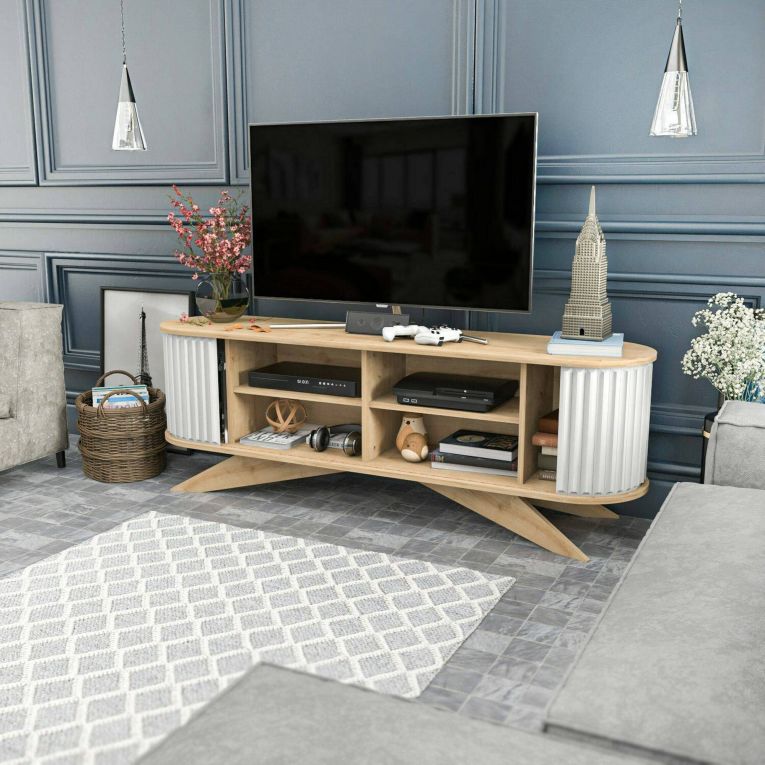 Porta TV quercia e bianco 180x43x60h cm in legno - Bailu