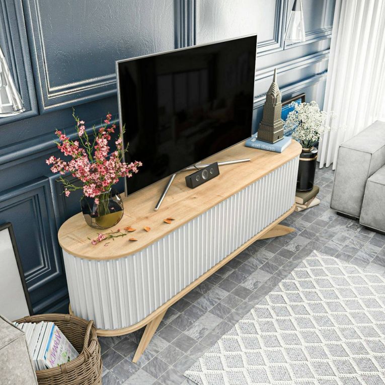 Porta TV quercia e bianco 180x43x60h cm in legno - Bailu