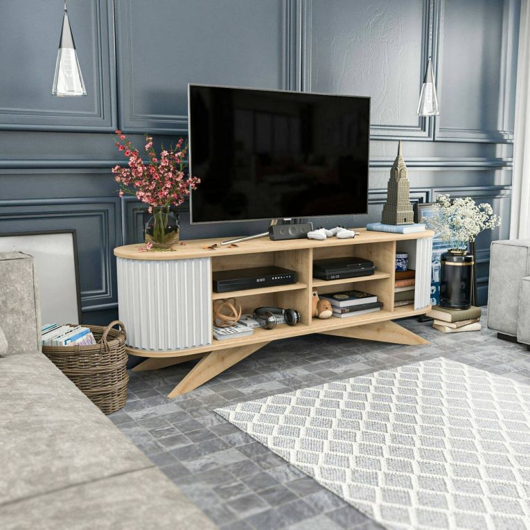 Porta TV quercia e bianco 180x43x60h cm in legno - Bailu