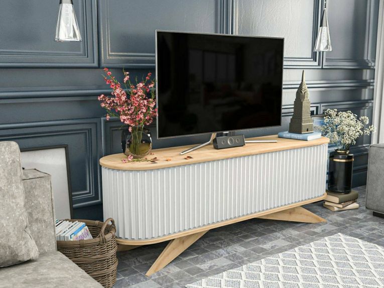 Porta TV quercia e bianco 180x43x60h cm in legno - Bailu