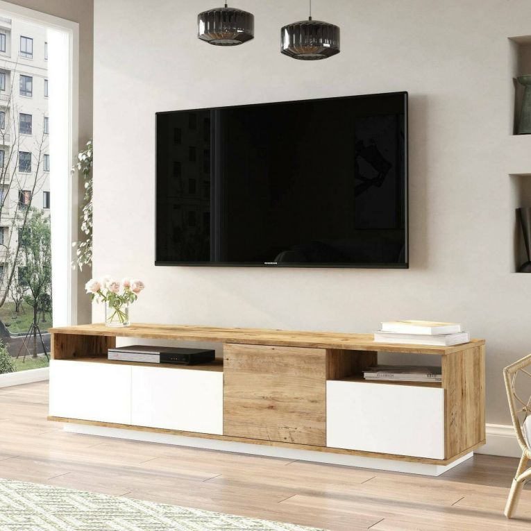 Porta TV quercia e bianco 180x44x44h cm 3 ante - Axi