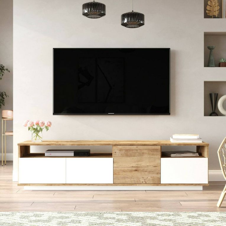 Porta TV quercia e bianco 180x44x44h cm 3 ante - Axi