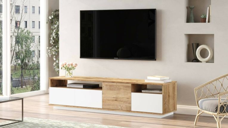 Porta TV quercia e bianco 180x44x44h cm 3 ante - Axi