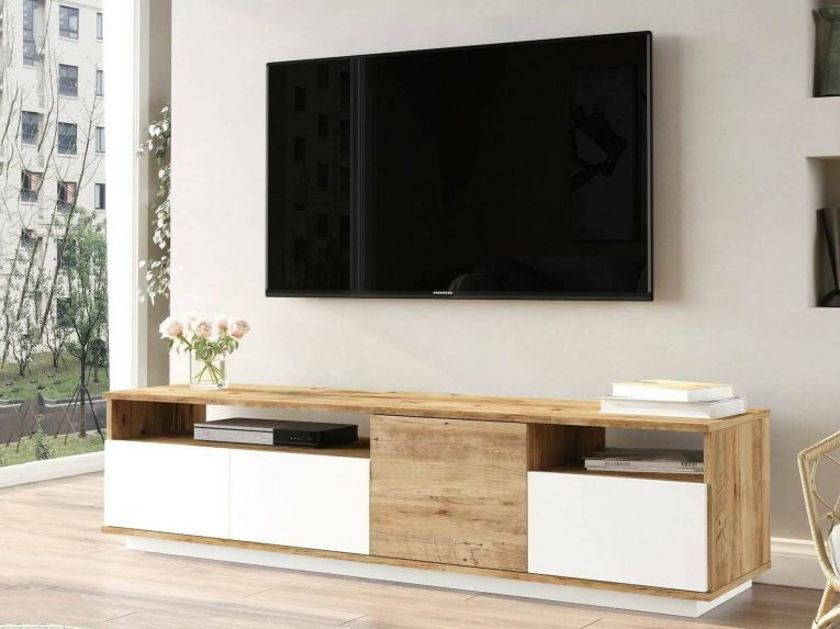 Porta TV quercia e bianco 180x44x44h cm 3 ante - Axi